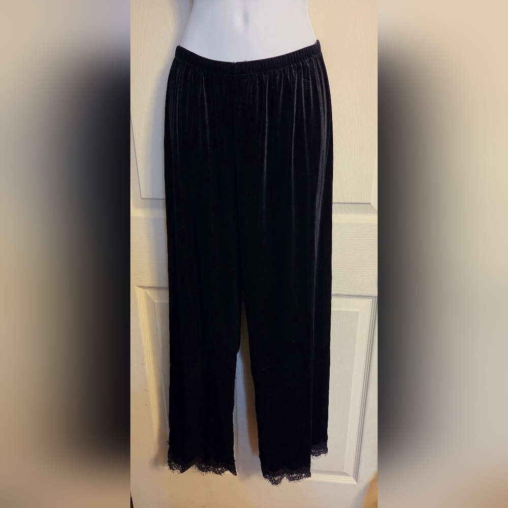Boston Proper Black Velvet Pants With Lace Trim- Small